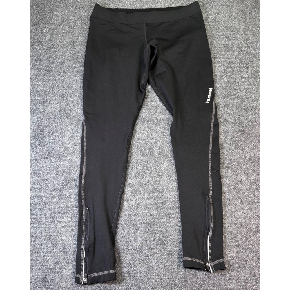 Hummel Mens Running Tights Black Reflective Ankle Zip Athletic Leggings‎ Medium